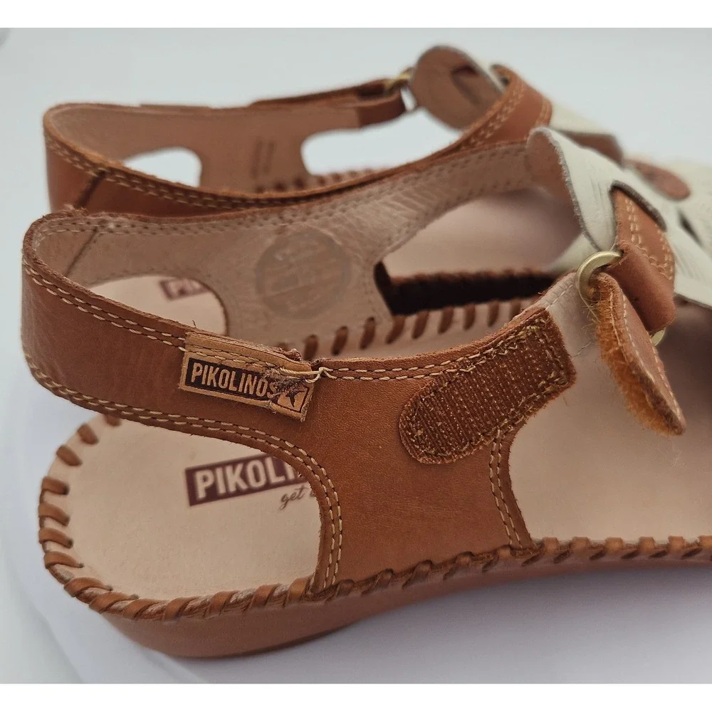 Pikolinos P. Vallarta Cream Brown Sandal Sz 9-9.5 Boho Mary Jane Cottagecore EUC
